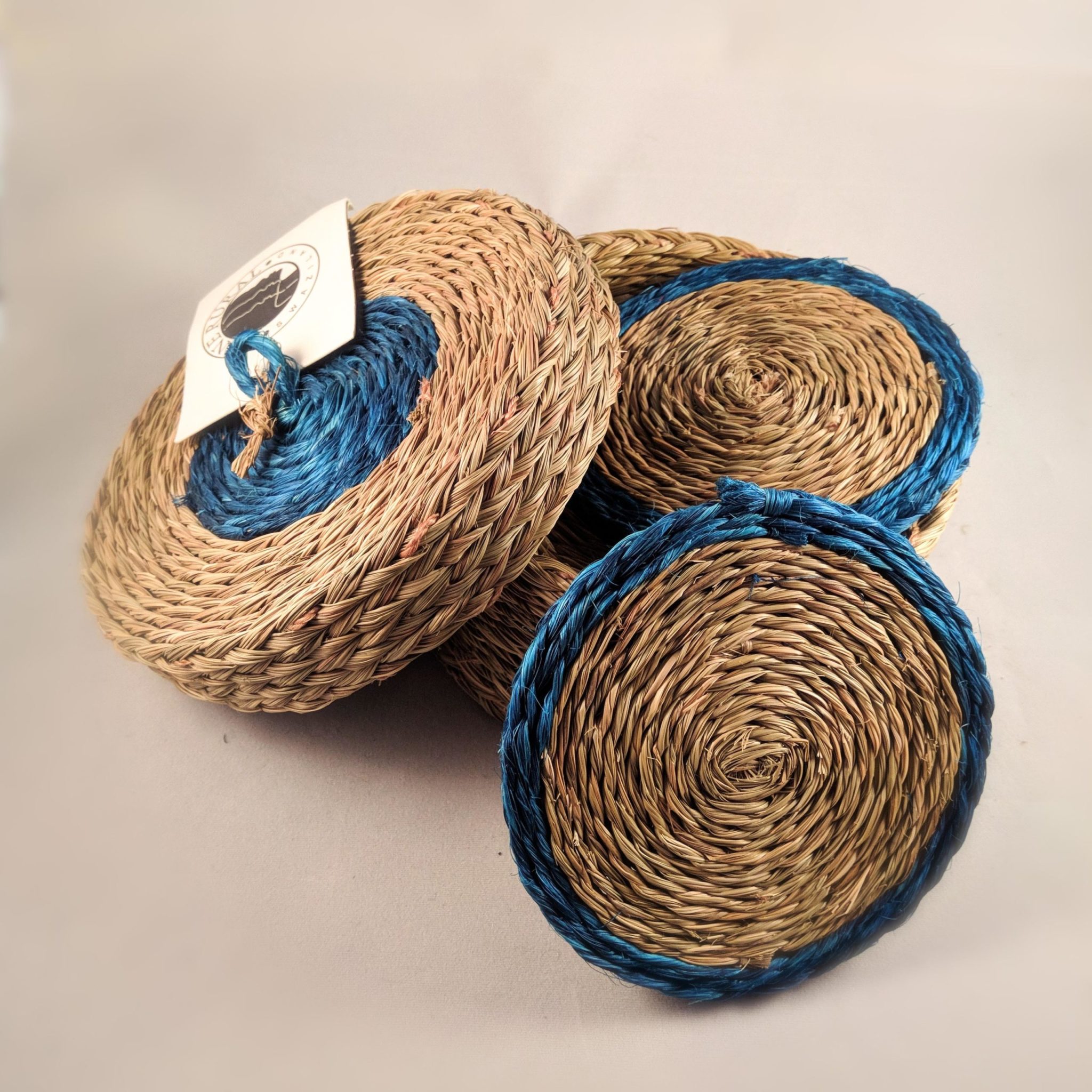 Woven Coasters - 6 Piece Gift Sets - blue trim