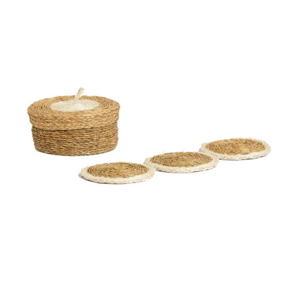 Woven Coasters - 6 Piece Gift Sets - white trim