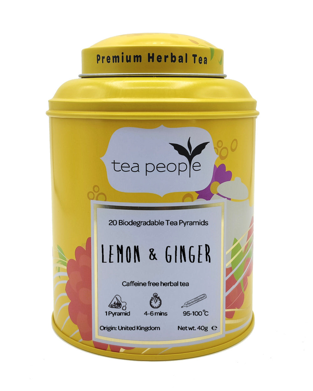 Lemon And Ginger - Herbal Tea Pyramids - 20 Pyramid Tin Caddy