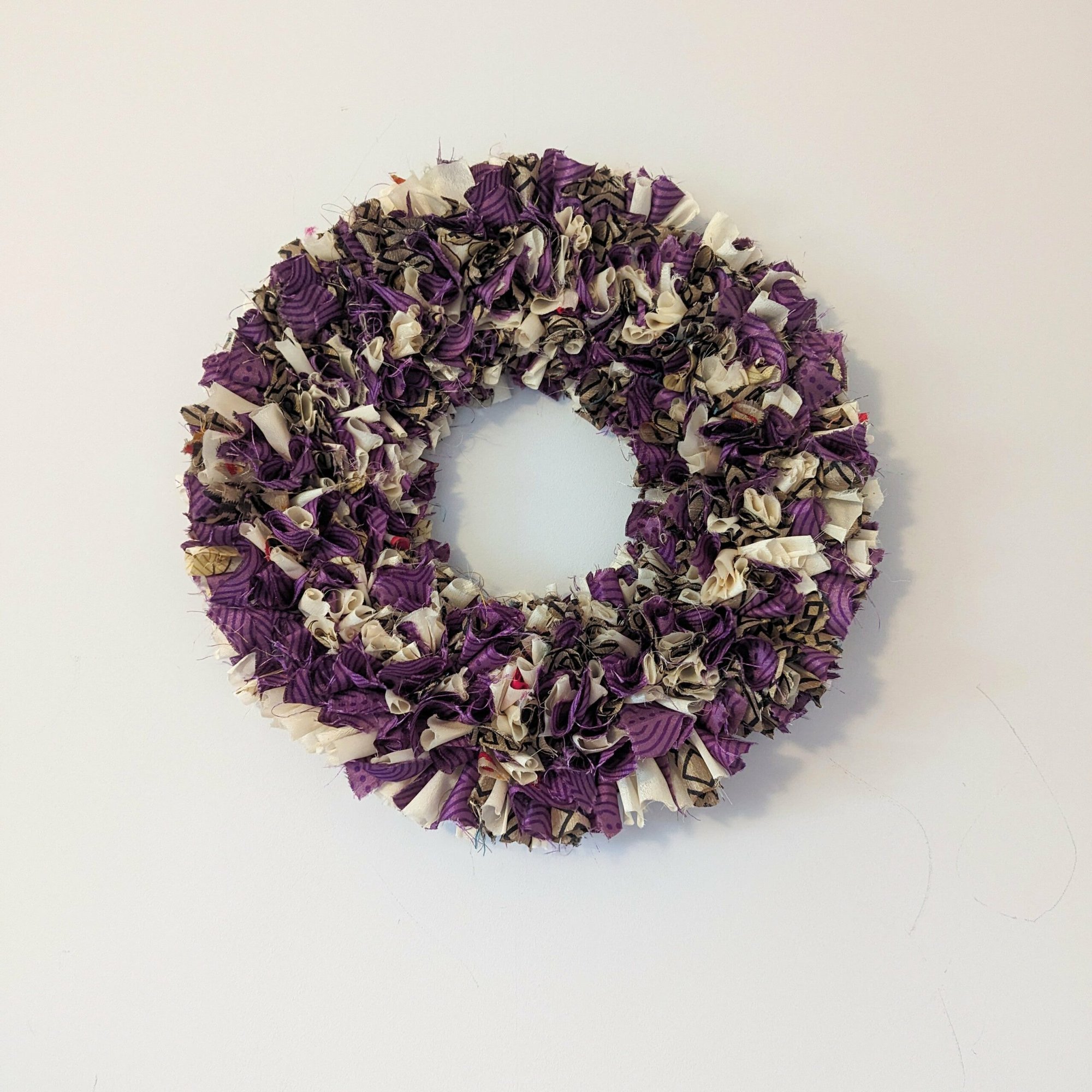 Handmade Upcycled Sari Rag Wreath - Shraya grape