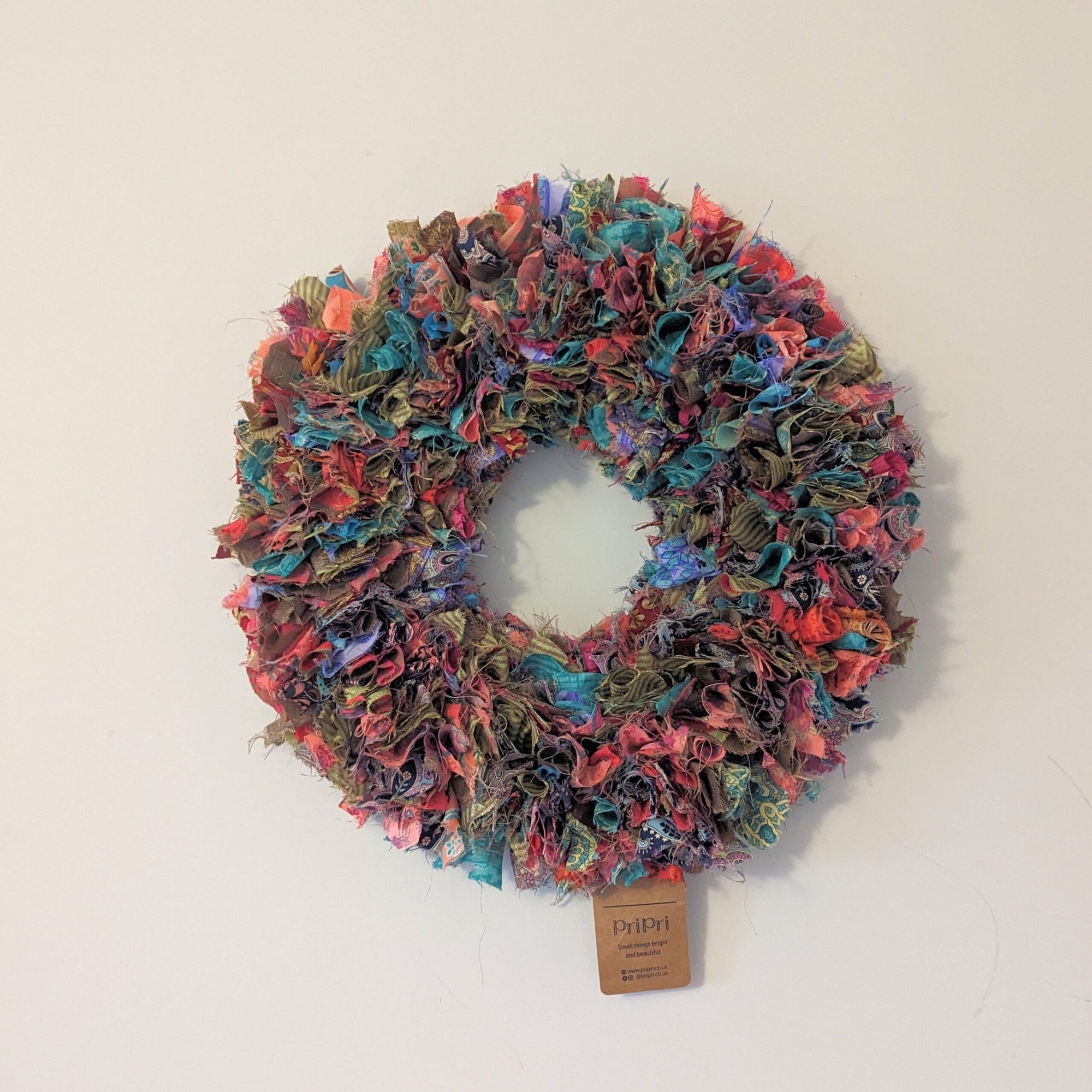 Handmade Upcycled Sari Rag Wreath - Tara pastel