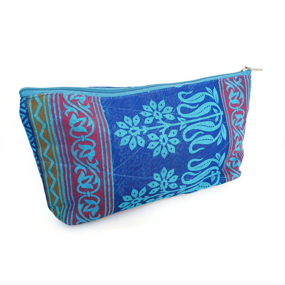 Flat Bottom Upcycled Sari Pouch