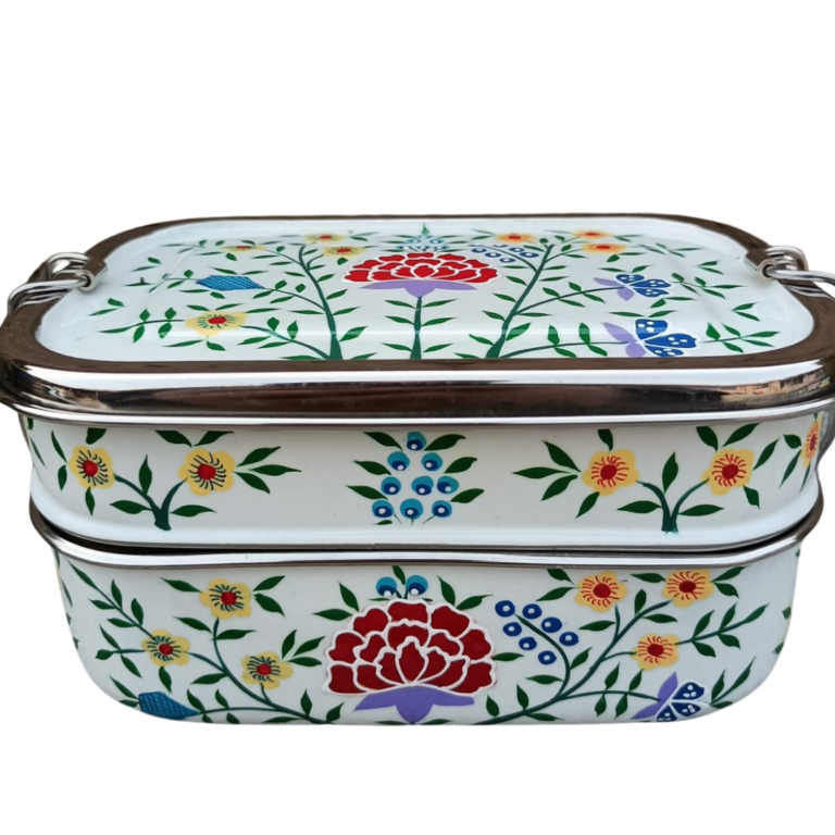 Stainless Steel - Hand-painted Tiffin-style Lunchbox | White Spring Design