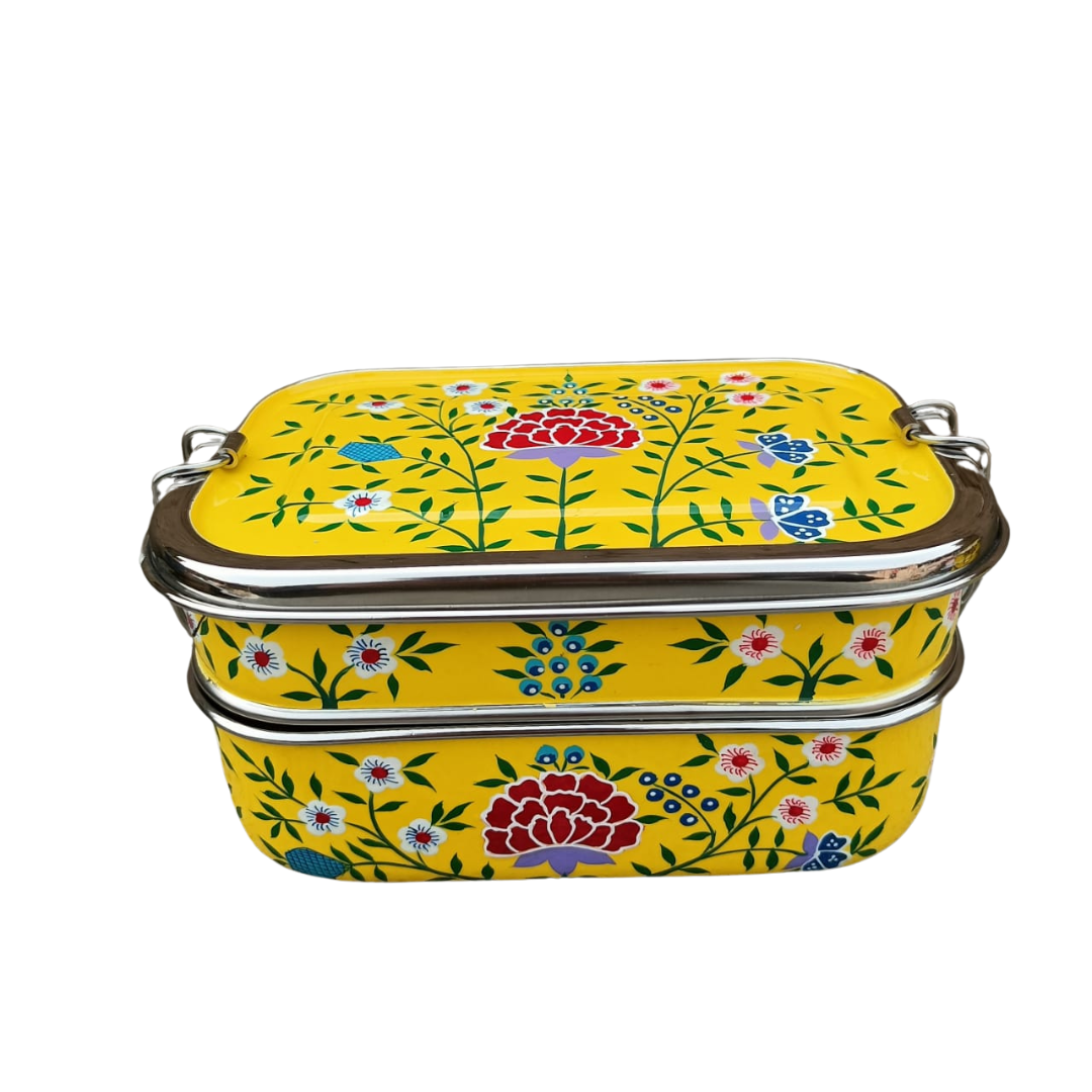 Stainless Steel - Hand-painted Tiffin-style Lunchbox | Red Spring Design