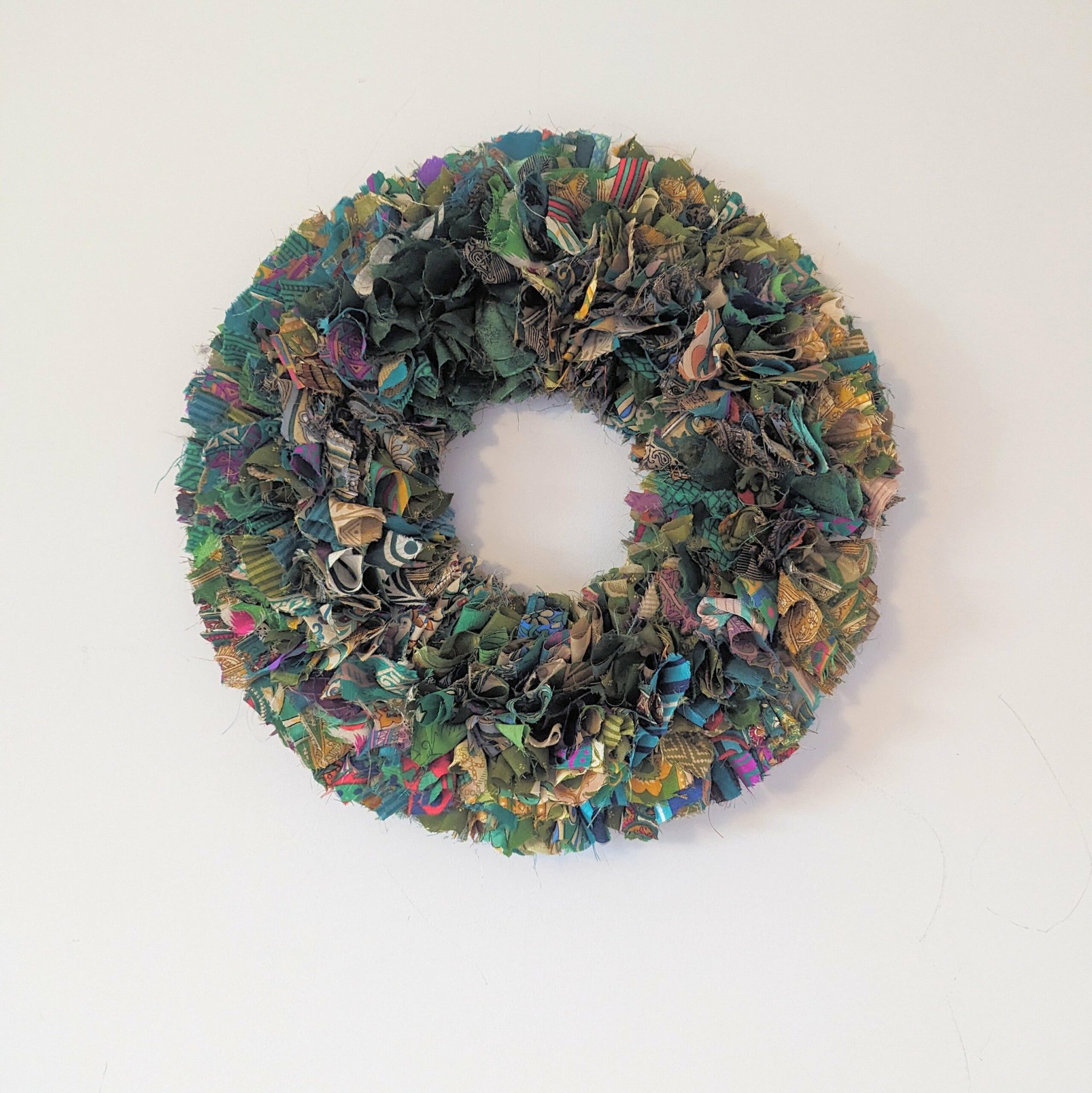 Handmade Upcycled Sari Rag Wreath - Munni Green