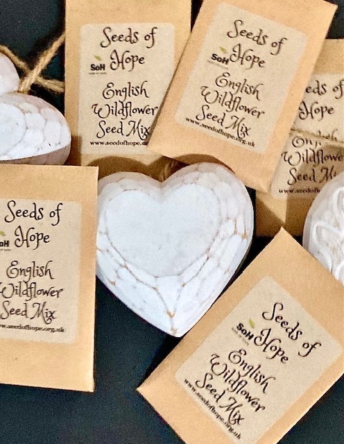 Heart Gift Bags - 5 Packets Of English Wildflower Seeds