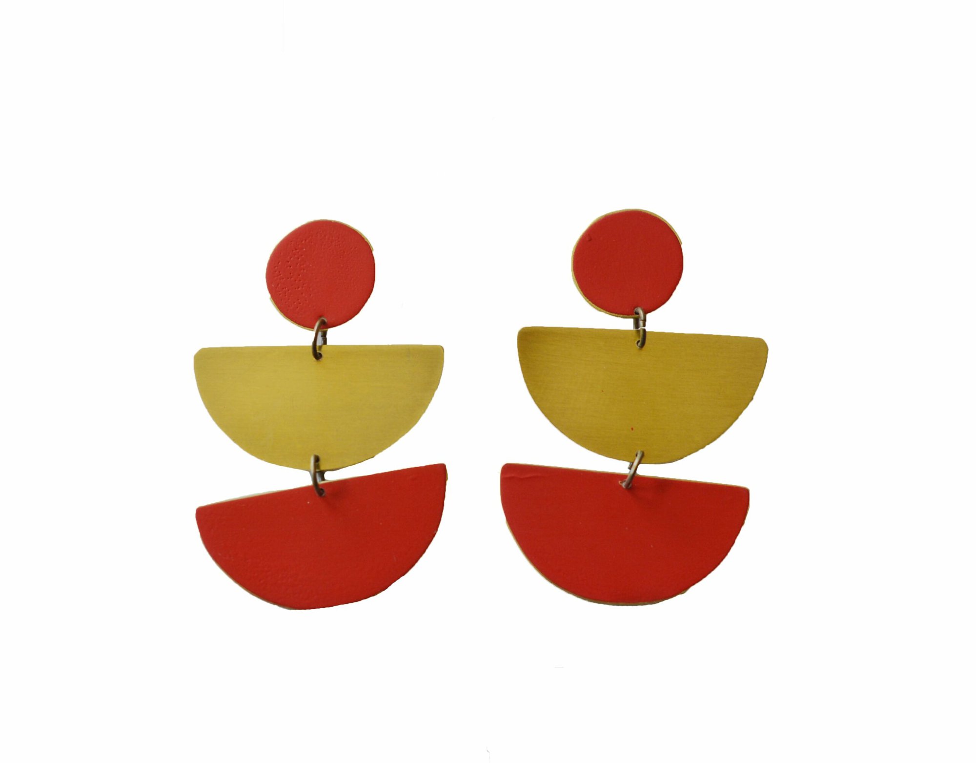 Lis Exclusive Coloured Semi-circle Statement Earrings - Red