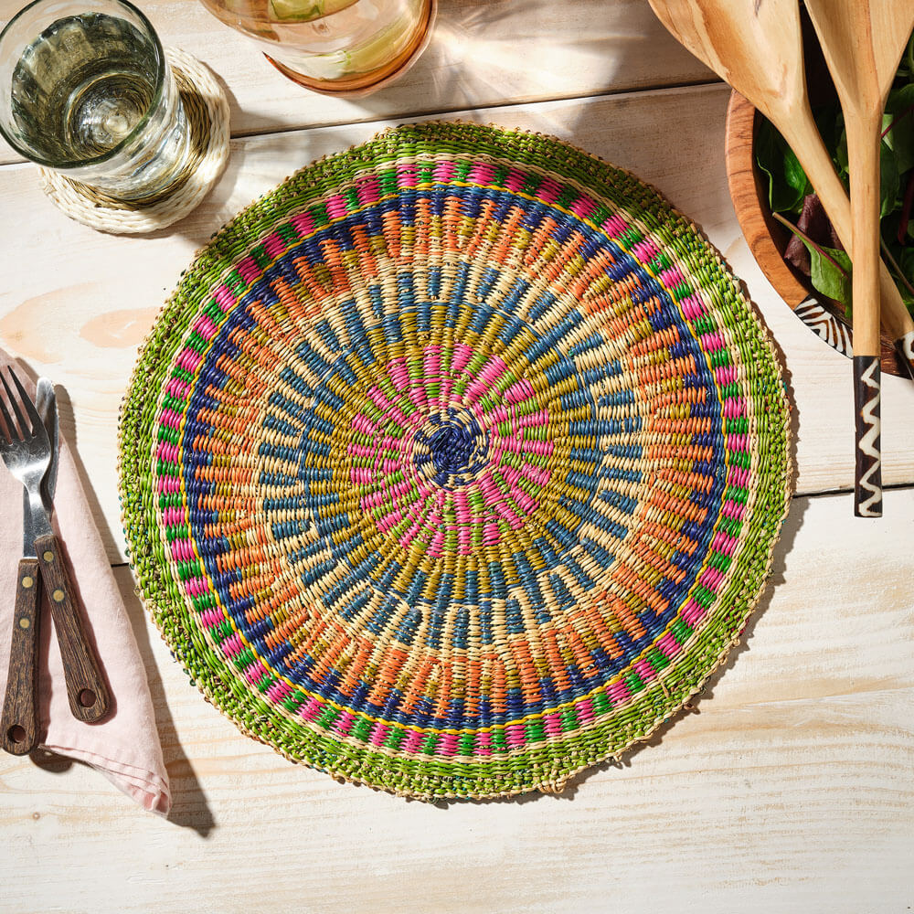 Mix And Match Colourful Woven Placemats - blues, greens & orange