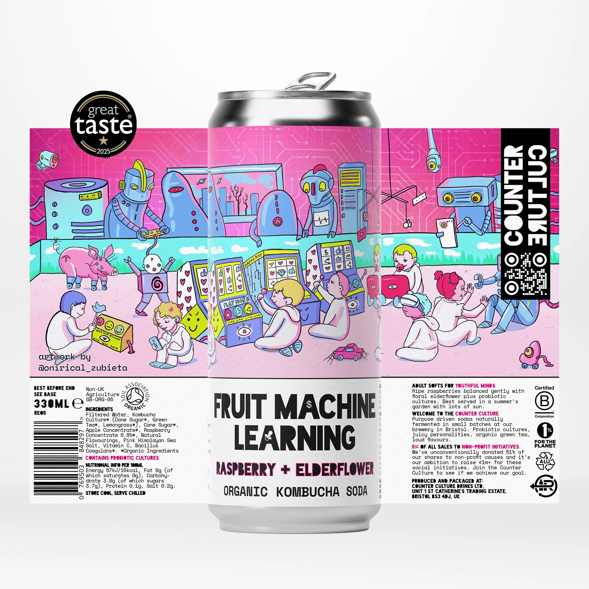 Raspberry + Elderflower Organic Kombucha Soda // Fruit Machine Learning