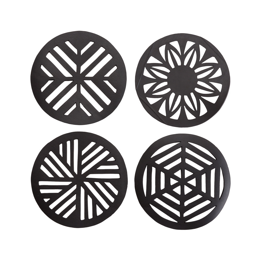 Geometric Handcrafted Recycled Rubber Coasters - Set Of 2 Or 4