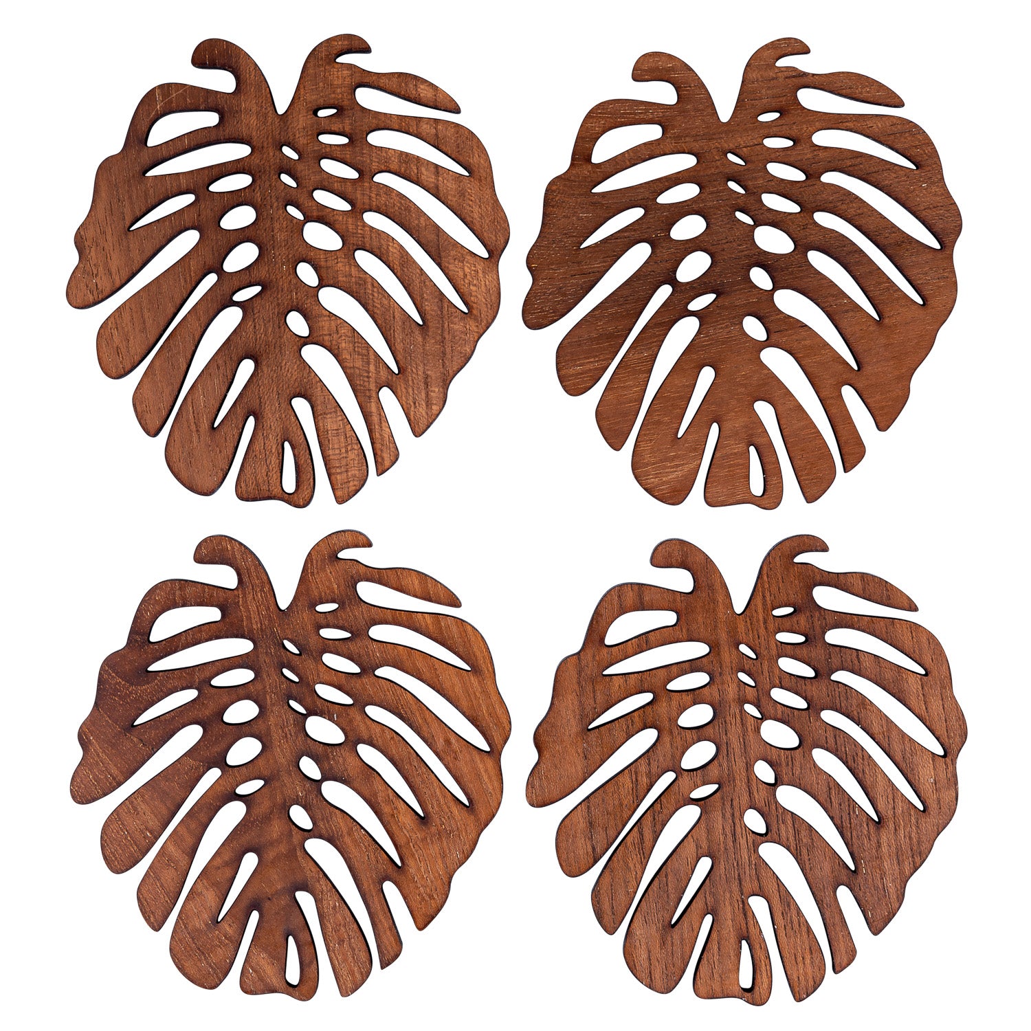 Monstera Upcycled Teak Wood Coasters - Set Of 2 Or 4