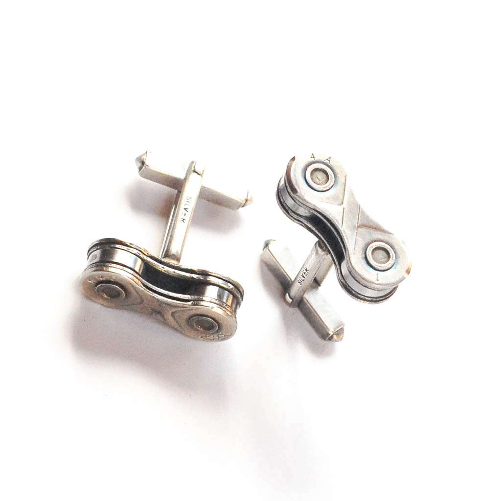 Paguro Upcycle Recycled Bicycle Chain Cufflinks Eco Gift - Silver
