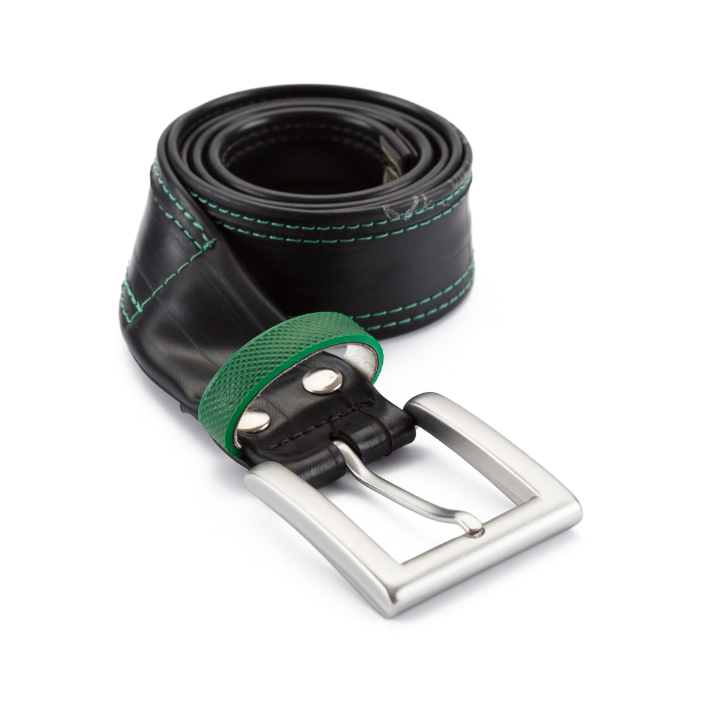 Recycled Bicycle Inner Tube Vegan Belt - S, Green
