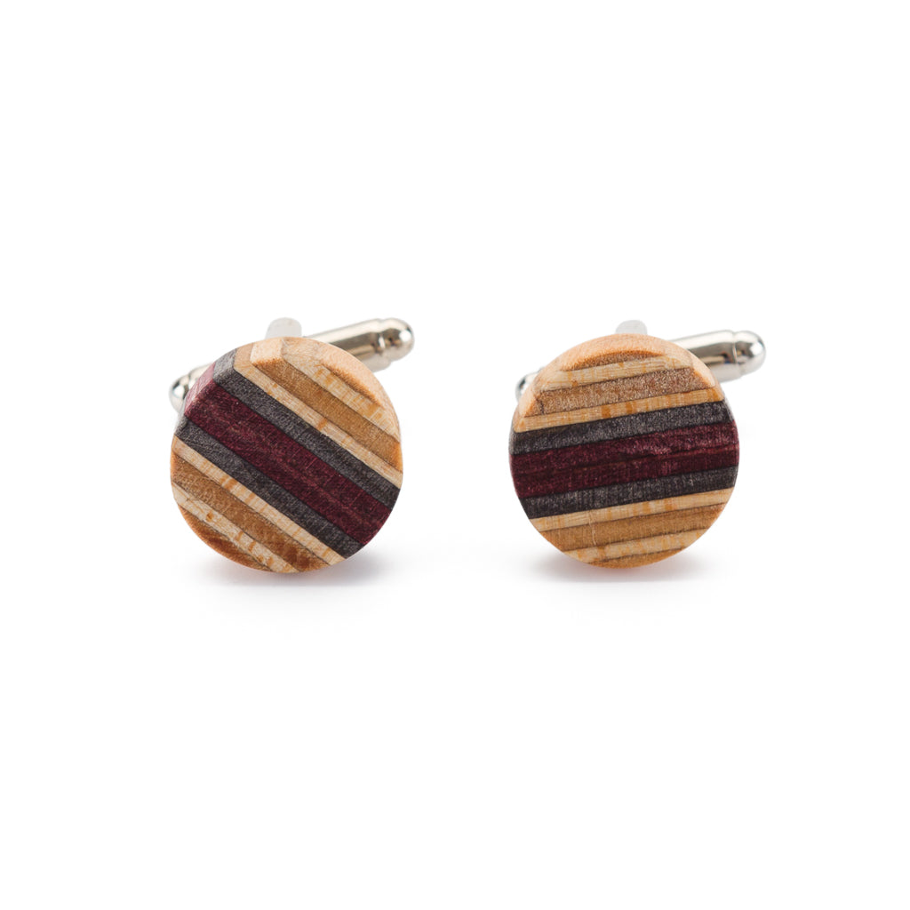 Recycled Skateboard Wooden Round Cufflinks - Round