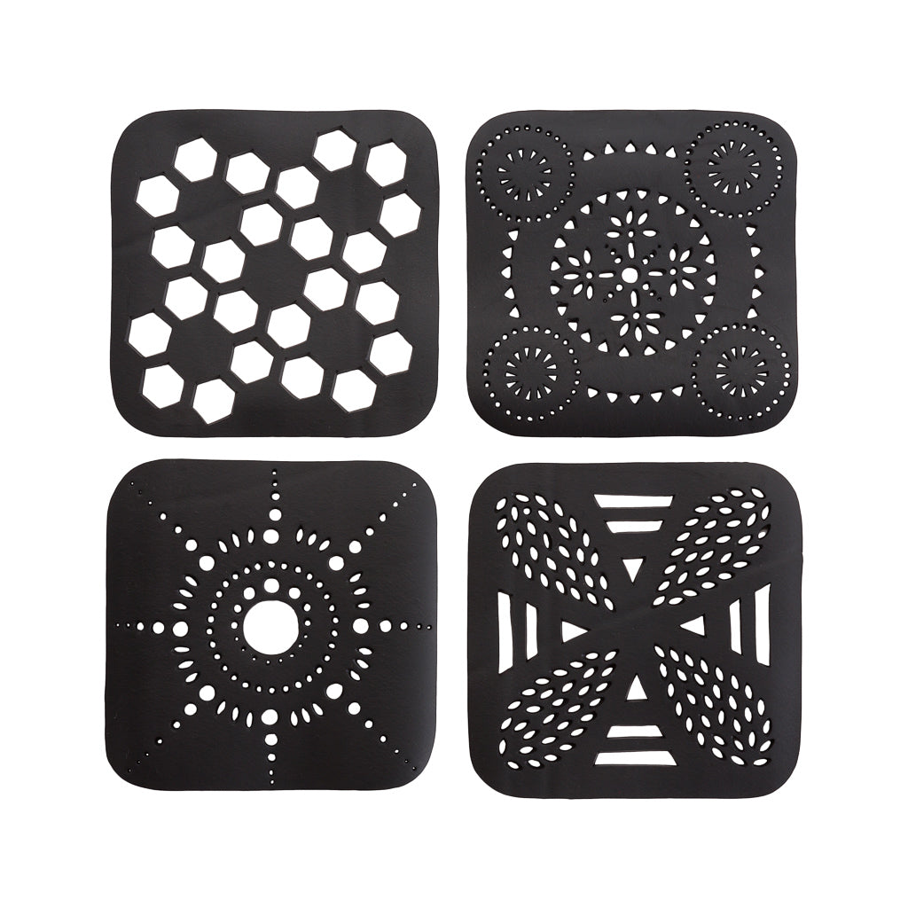 Square Handcrafted Recycled Rubber Coaster - A Set Of 2 Or 4