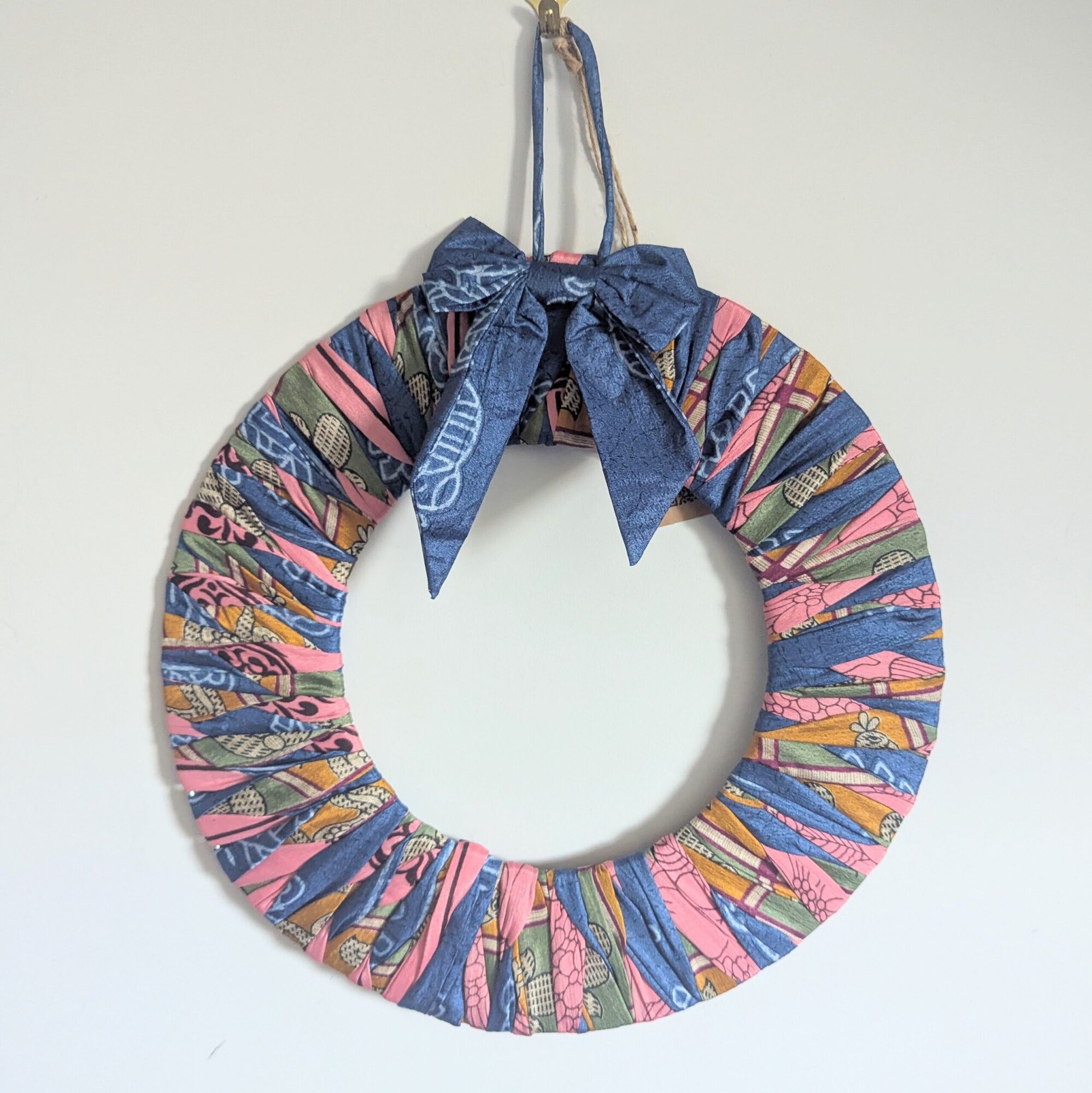 Upcycled Bow Ring Wreath - Blues