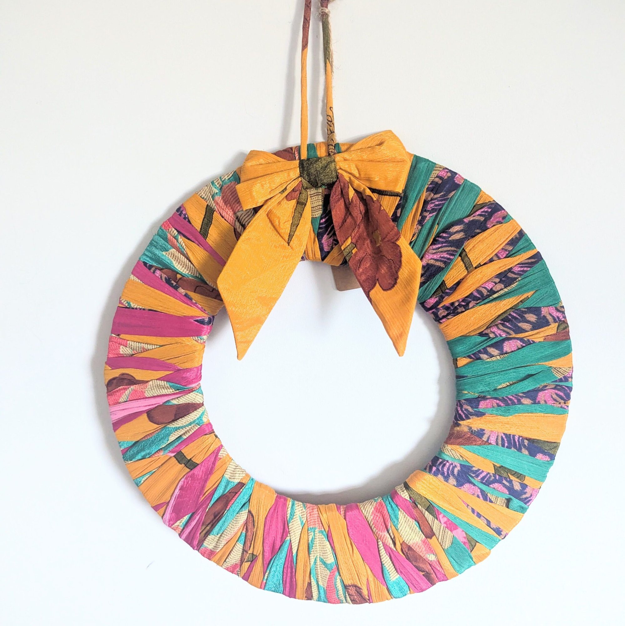Upcycled Bow Ring Wreath - Oranges