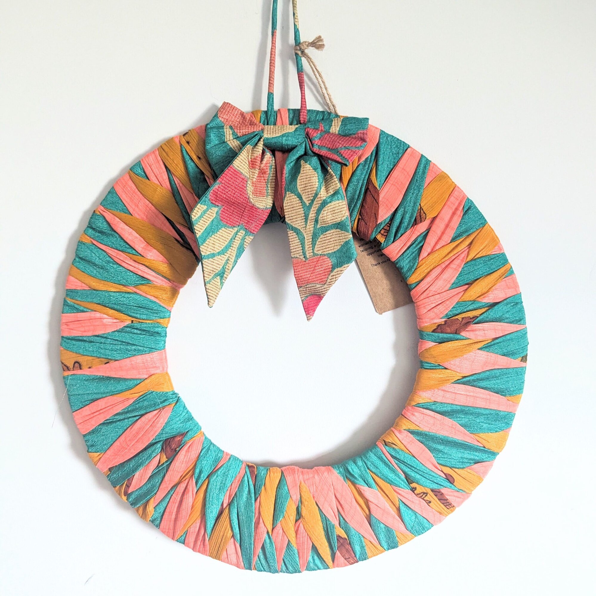 Upcycled Bow Ring Wreath - Teals