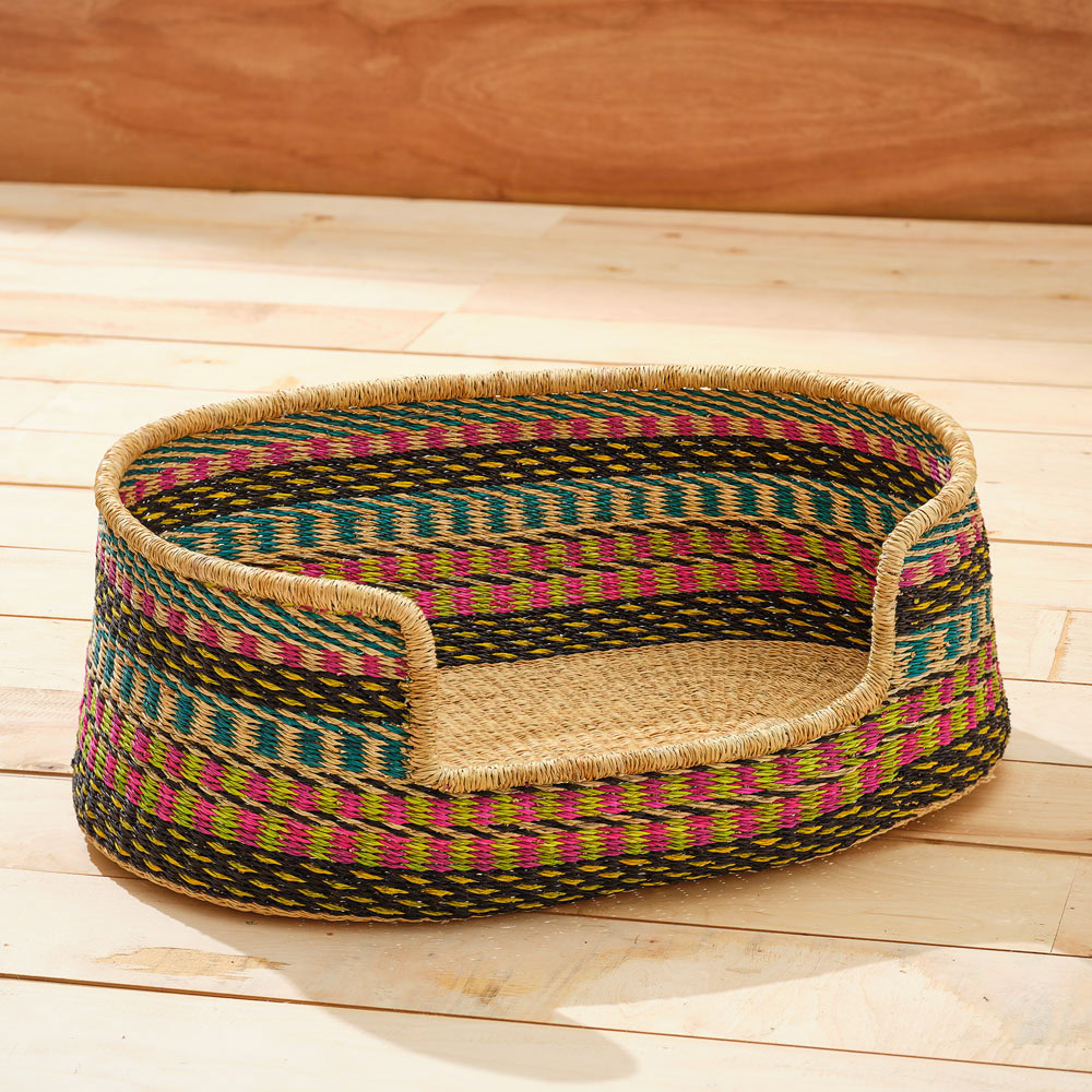 Colourful Woven Dog Bed -teal & Pink