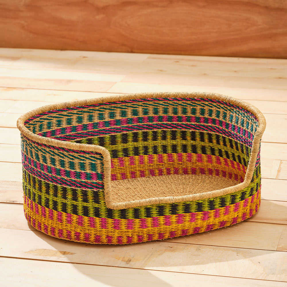 Colourful Woven Dog Bed – Yellow, Pink & Green