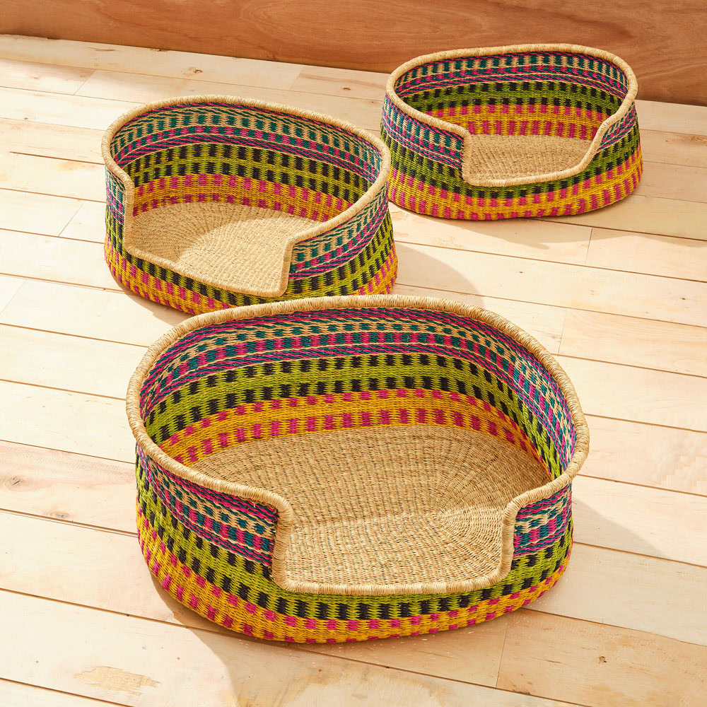 Colourful Woven Dog Bed – Yellow, Pink & Green