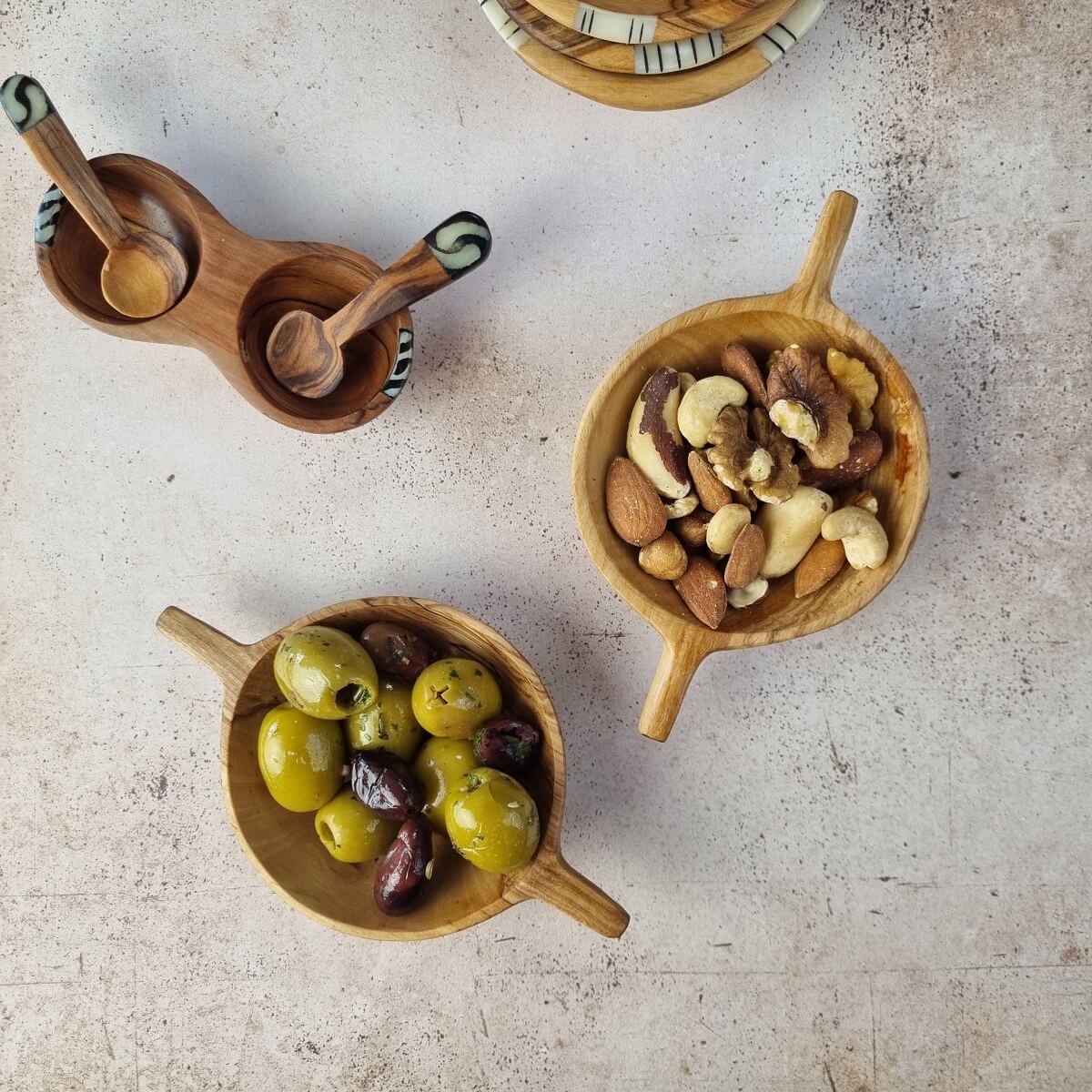Two Handled Olive Wood Snack Bowl