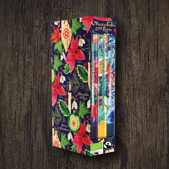 CHRISTMAS LIBRARY BOX (3 BARS) DARK AND MILK CHOCOLATE