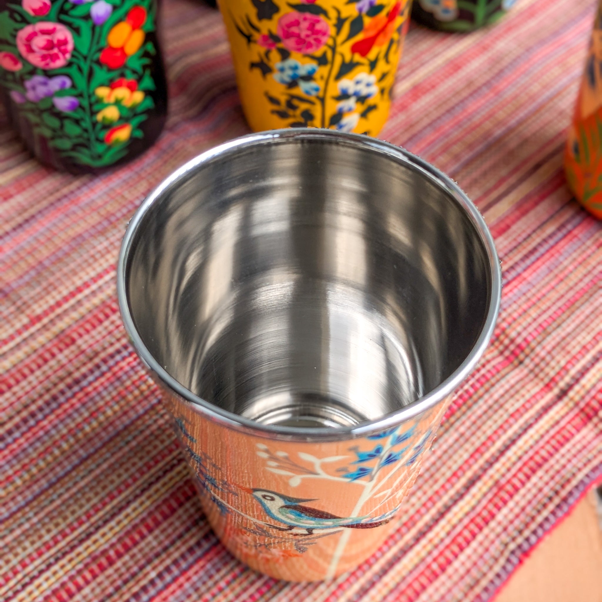 Hand-painted Stainless Steel Tumblers, Food Safe, Kashmiri Hand Painted 400ml Drinking Cups