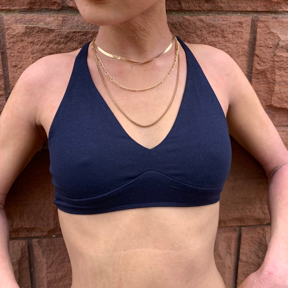 Women's organic cotton bralette in navy blue