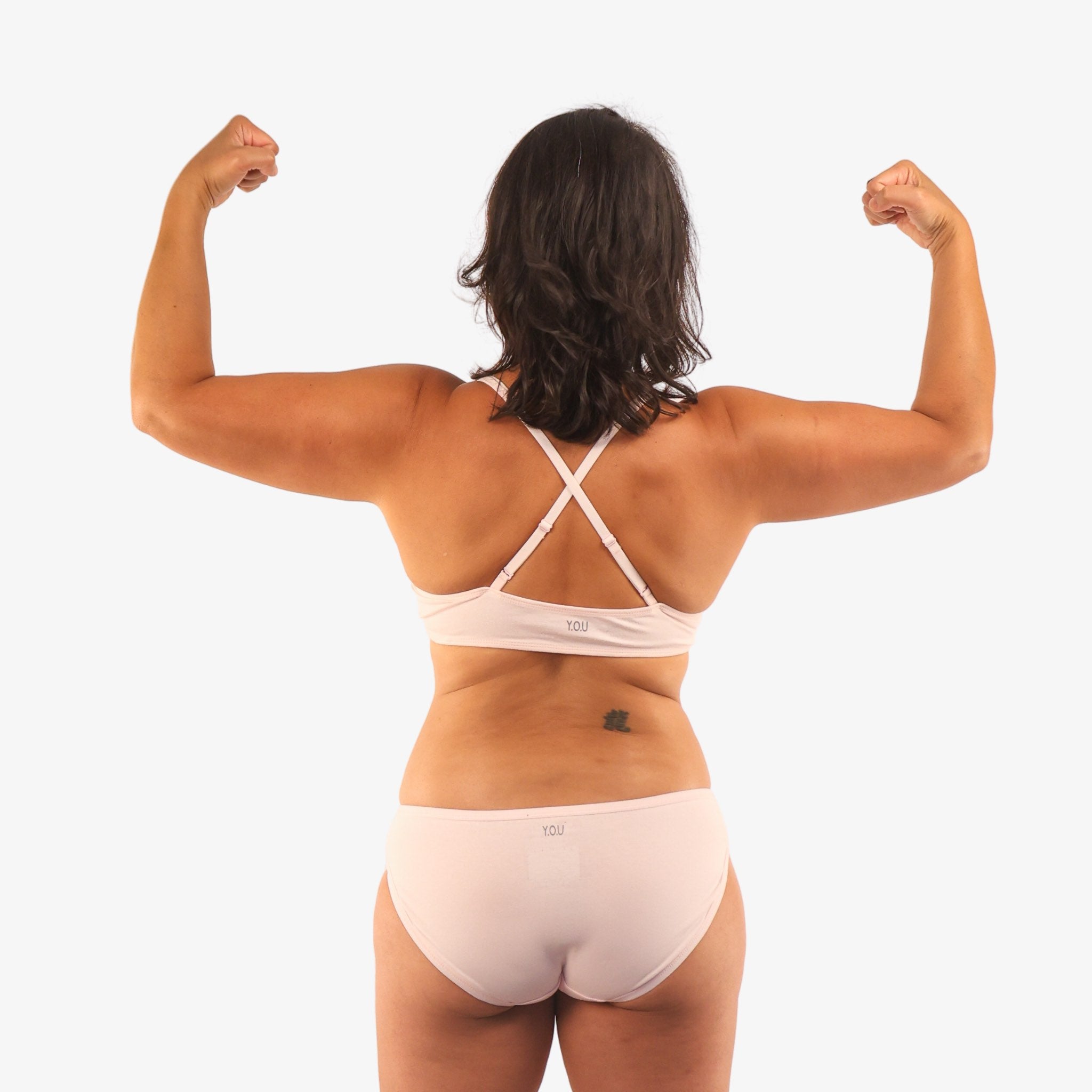 Women's organic cotton matching bralette and bikini set in light pink